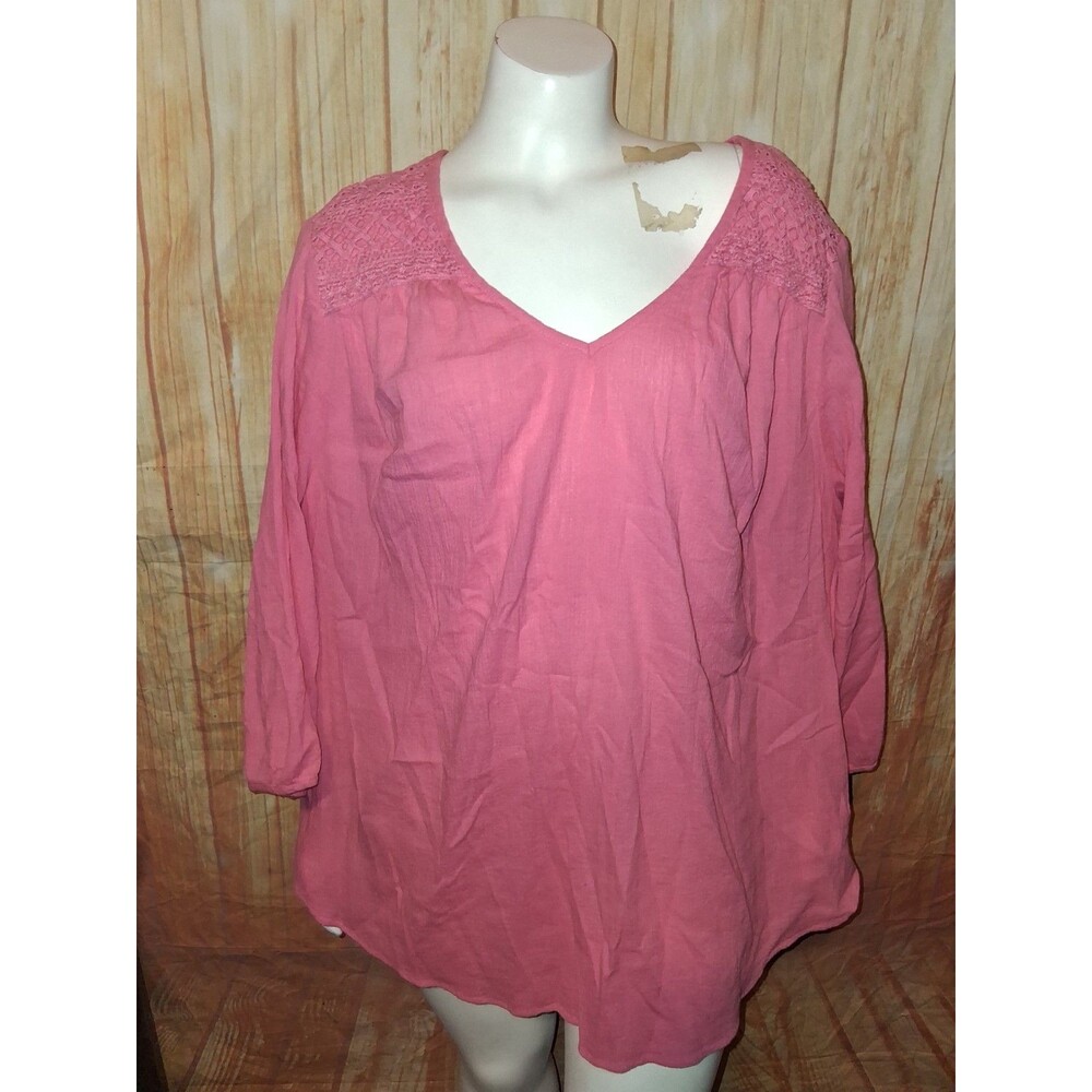 Sonoma Pink 3/4 Sleeve V-neck Pullover Blouse Sz 2X